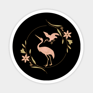 Pink Crane - Vintage Floral Bird Magnet